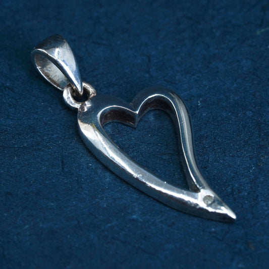 Vintage Sterling silver handmade pendant, 925 heart with genuine diamond