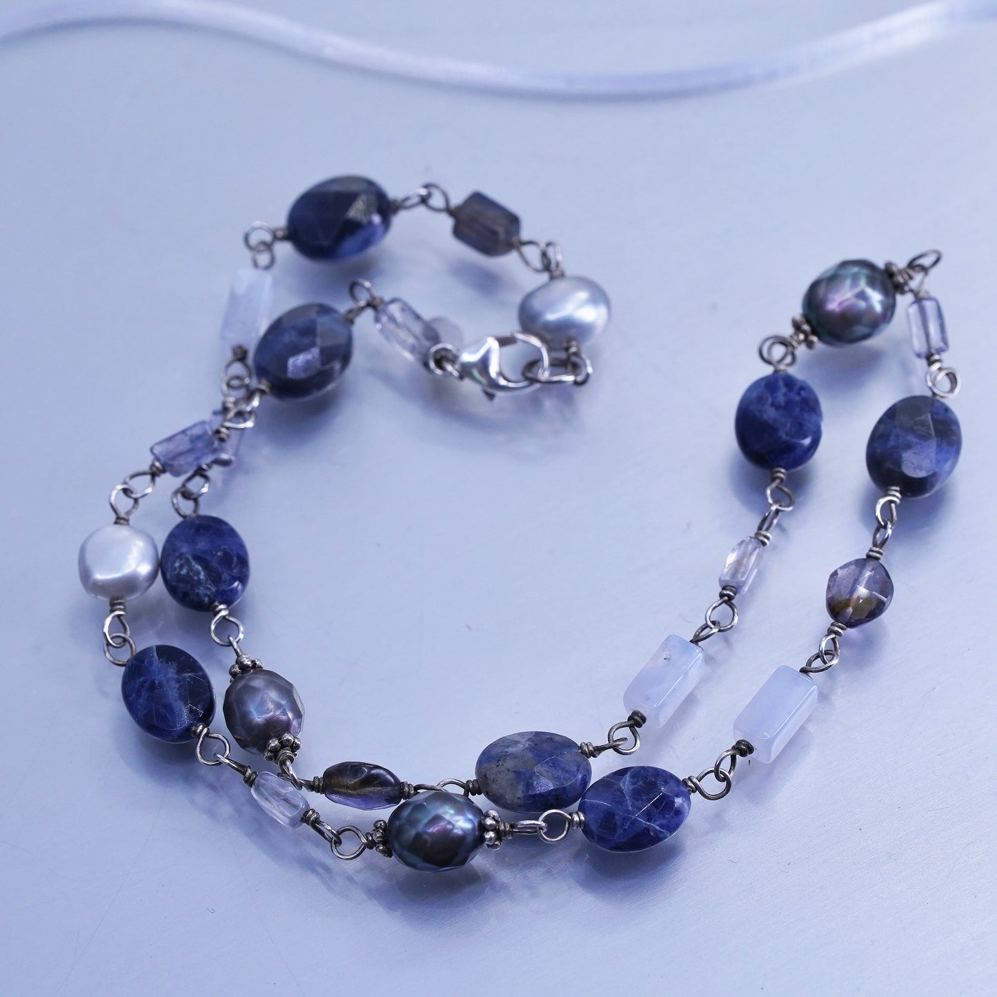 16”, Silpada N1308 sodalite blue chalcedony pearl sterling 925 silver NECKLACE