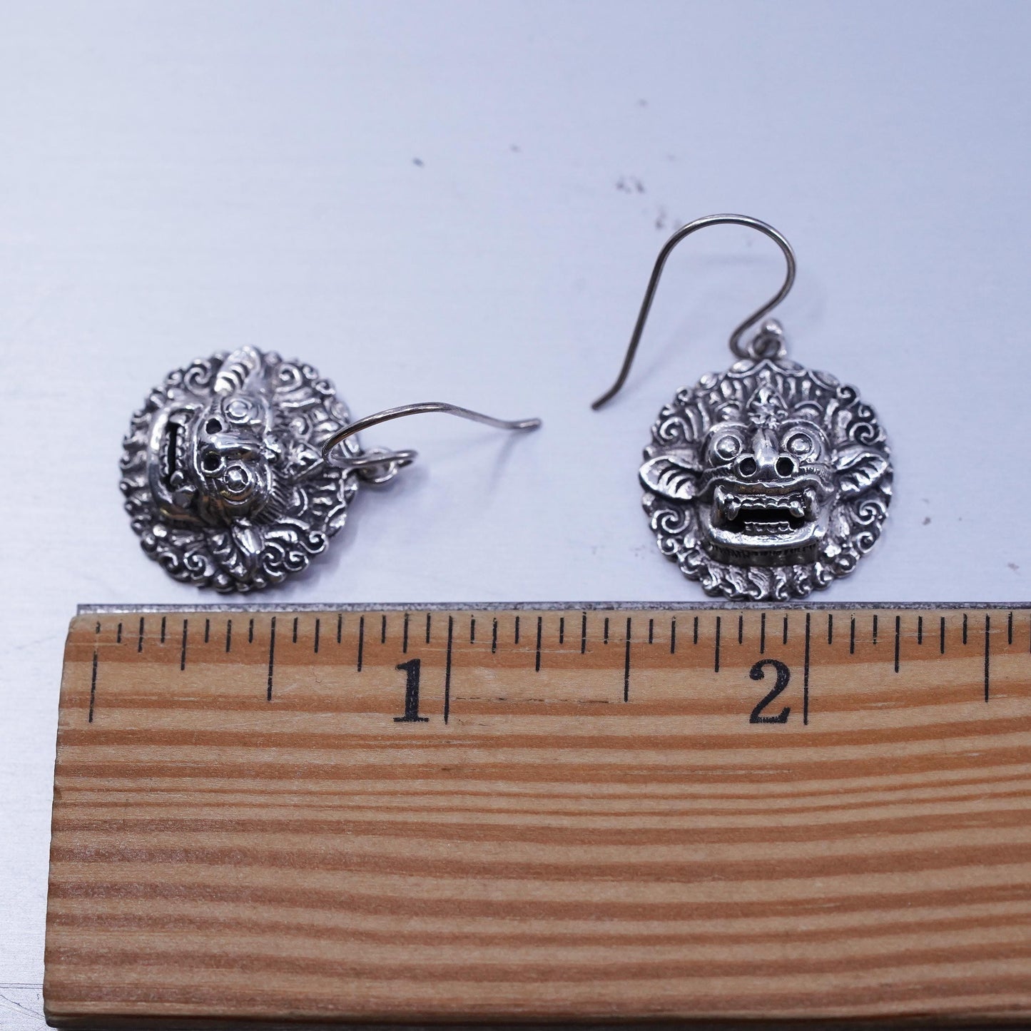 vintage Sterling silver handmade earrings, 925 lion head dangles