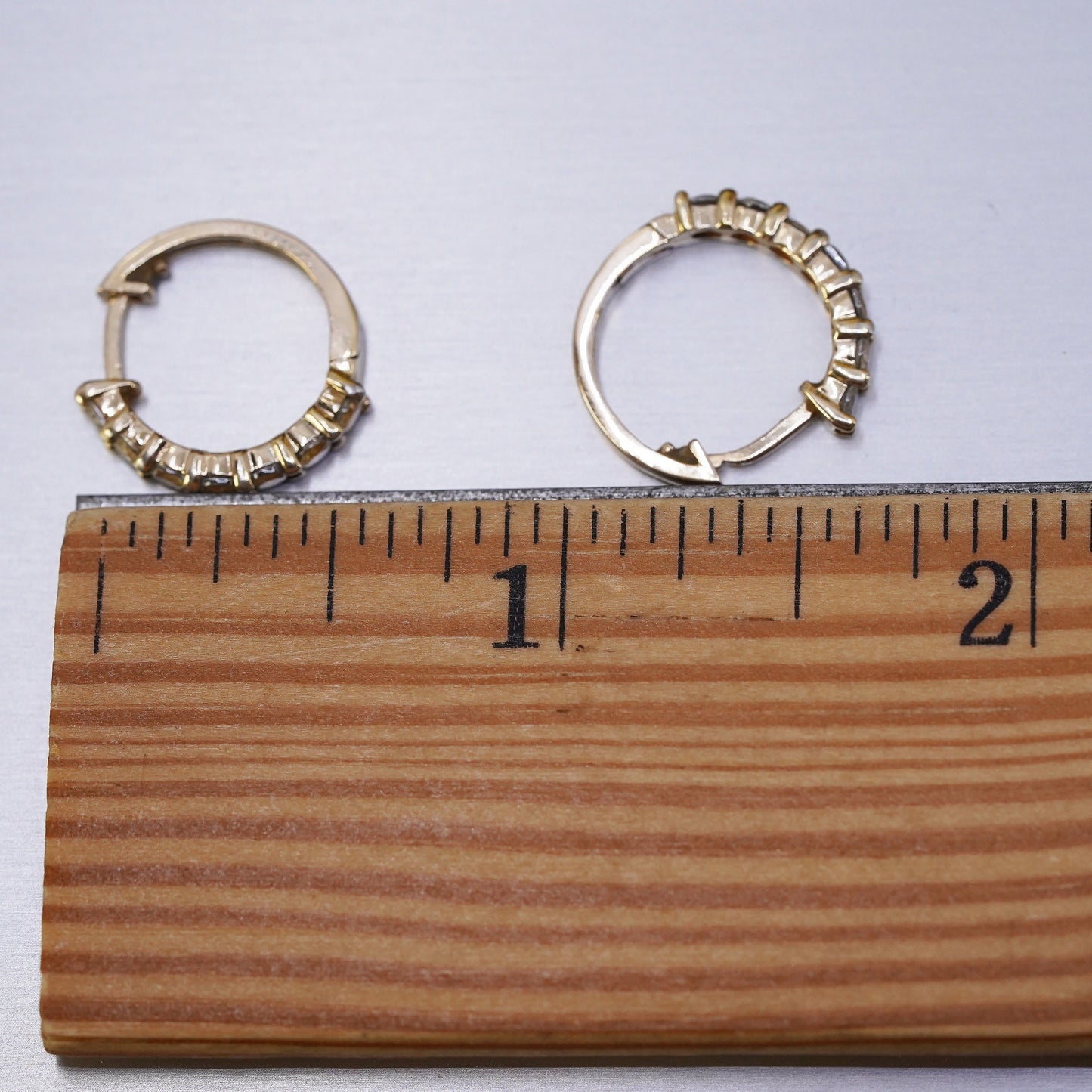 0.5", vintage vermeil gold over Sterling silver earrings, 925 huggie hoops w/ cz