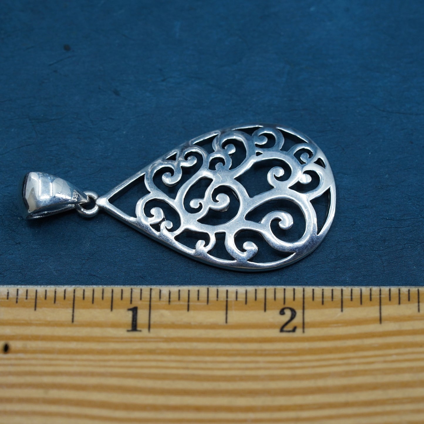 Vintage Sterling silver Handmade pendant, 925 filigree teardrop