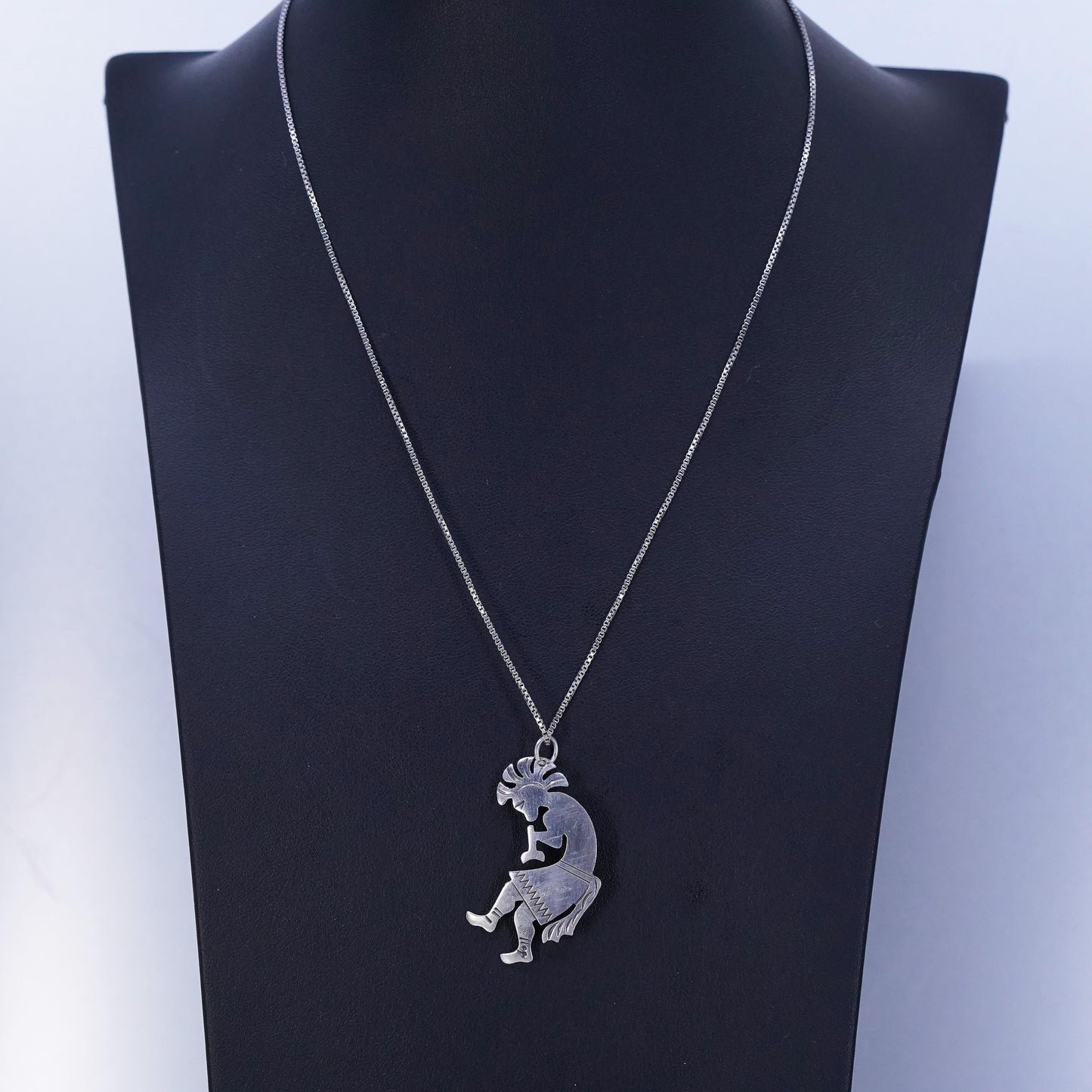 Native American sterling 925 silver box chain necklace kokopelli pendant charm