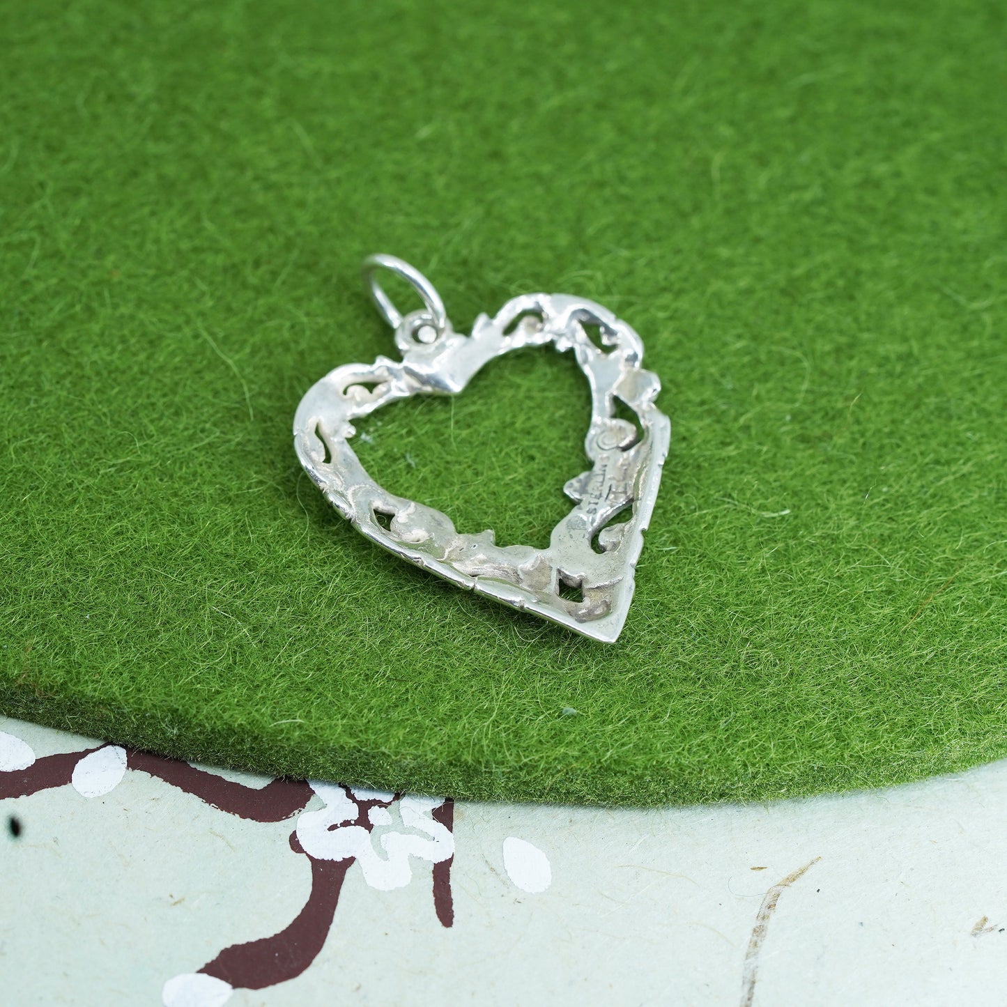 vintage sterling silver handmade pendant, 925 filigree heart charm