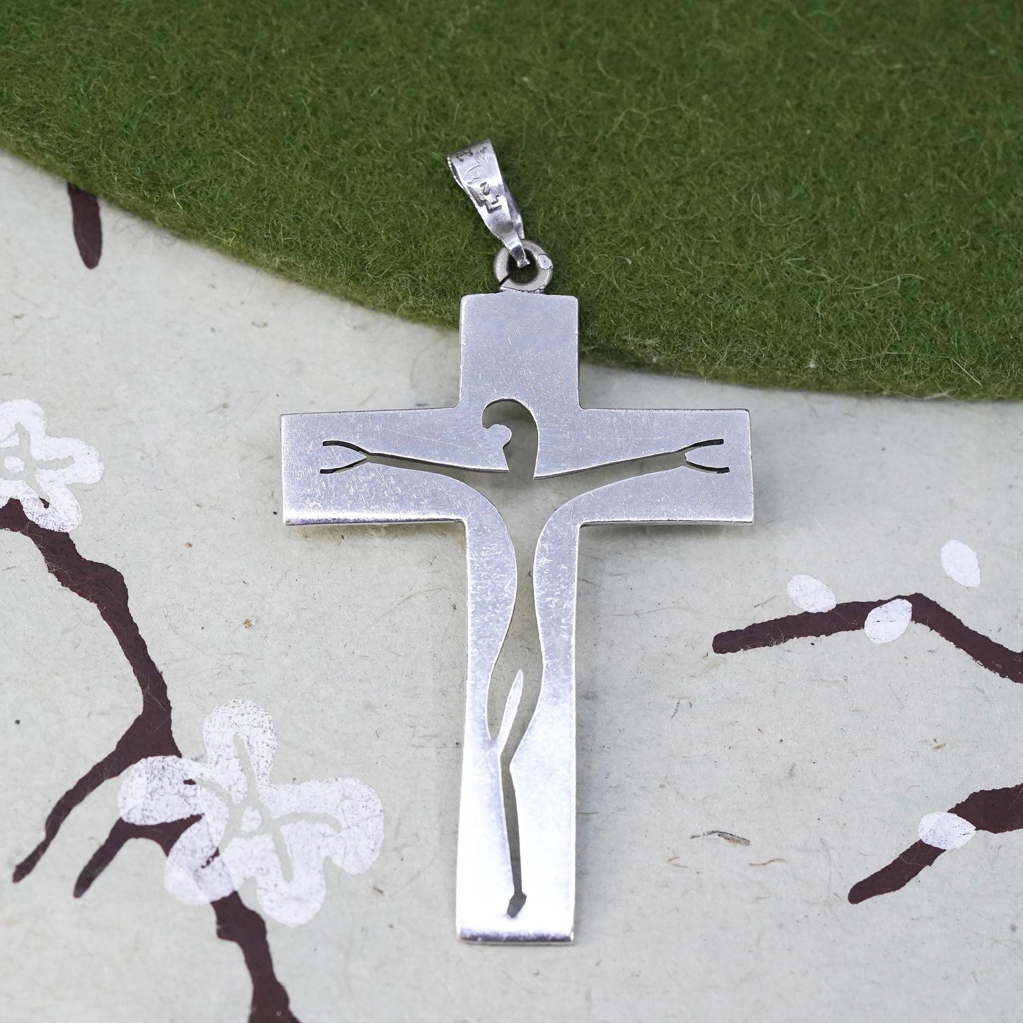 Vintage Sterling silver huge pendant, 925 cross charm with Jesus cut out