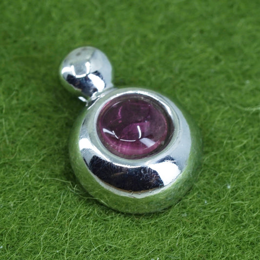 Vintage Sterling 925 silver handmade circle pendant with amethyst