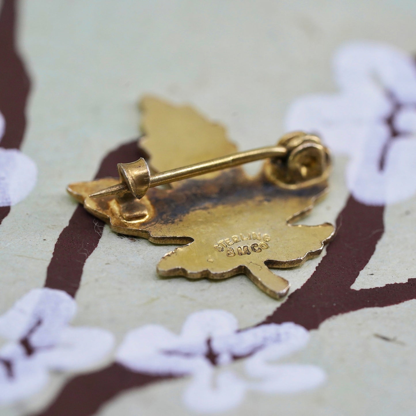 Vintage Sterling silver handmade brooch, 925 maple leaf pin