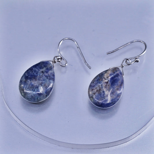 Vintage jewelry | Sterling 925 silver earrings with teardrop sodalite