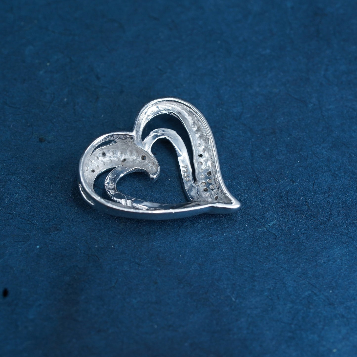 Vintage Sterling silver pendant, 925 double hearts with cluster genuine diamond