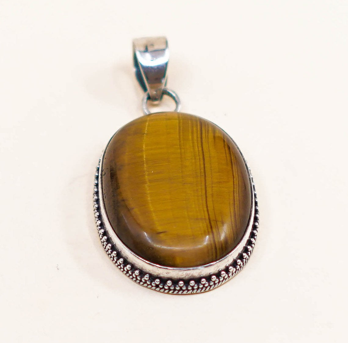 VTG sterling silver with golden tiger eye, solid 925 pendant w/ Bali