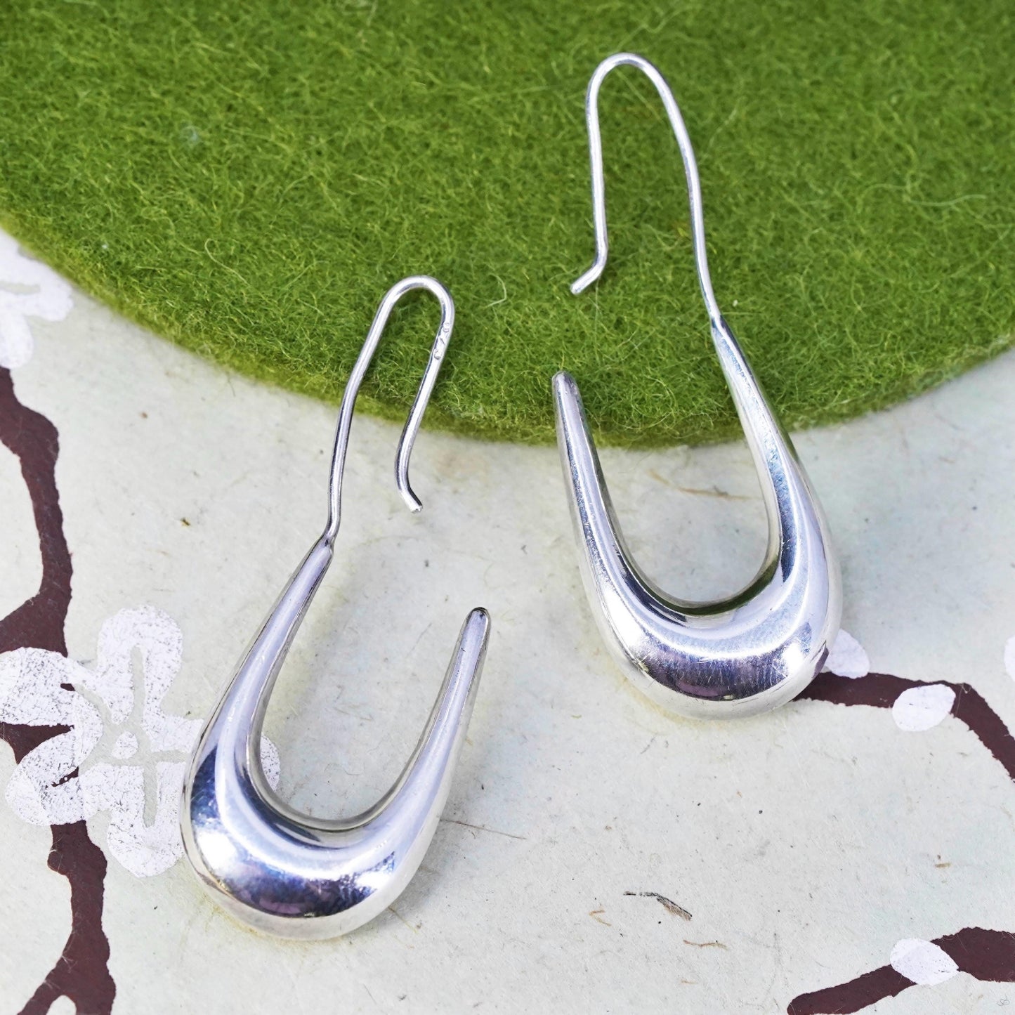 1.5" Vintage sterling silver bold earrings, fashion minimalist wide hoops