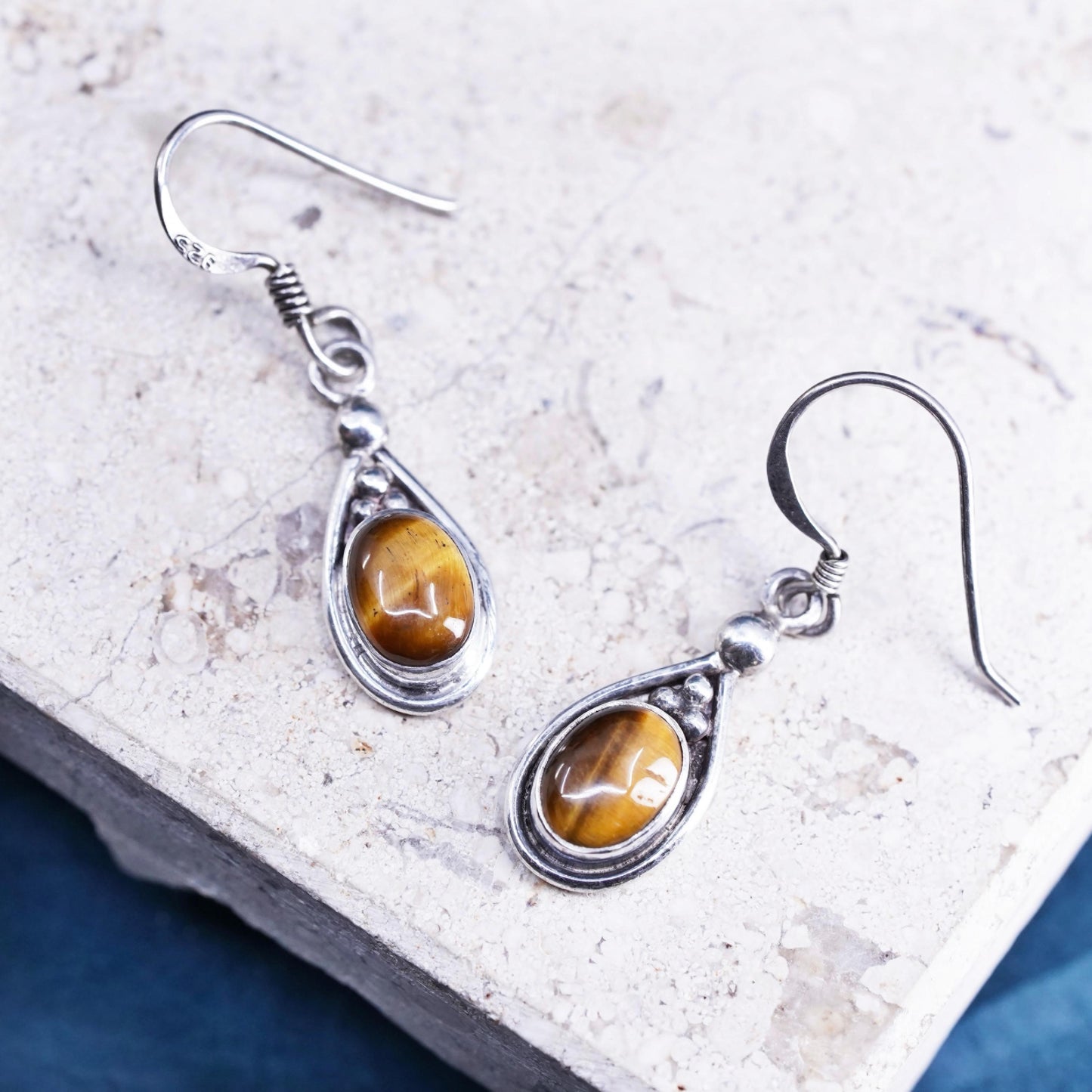 Vintage Mexican sterling silver handmade earrings 925 with golden tiger eye