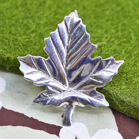 Vintage Sterling silver handmade brooch, 925 maple leaf pin