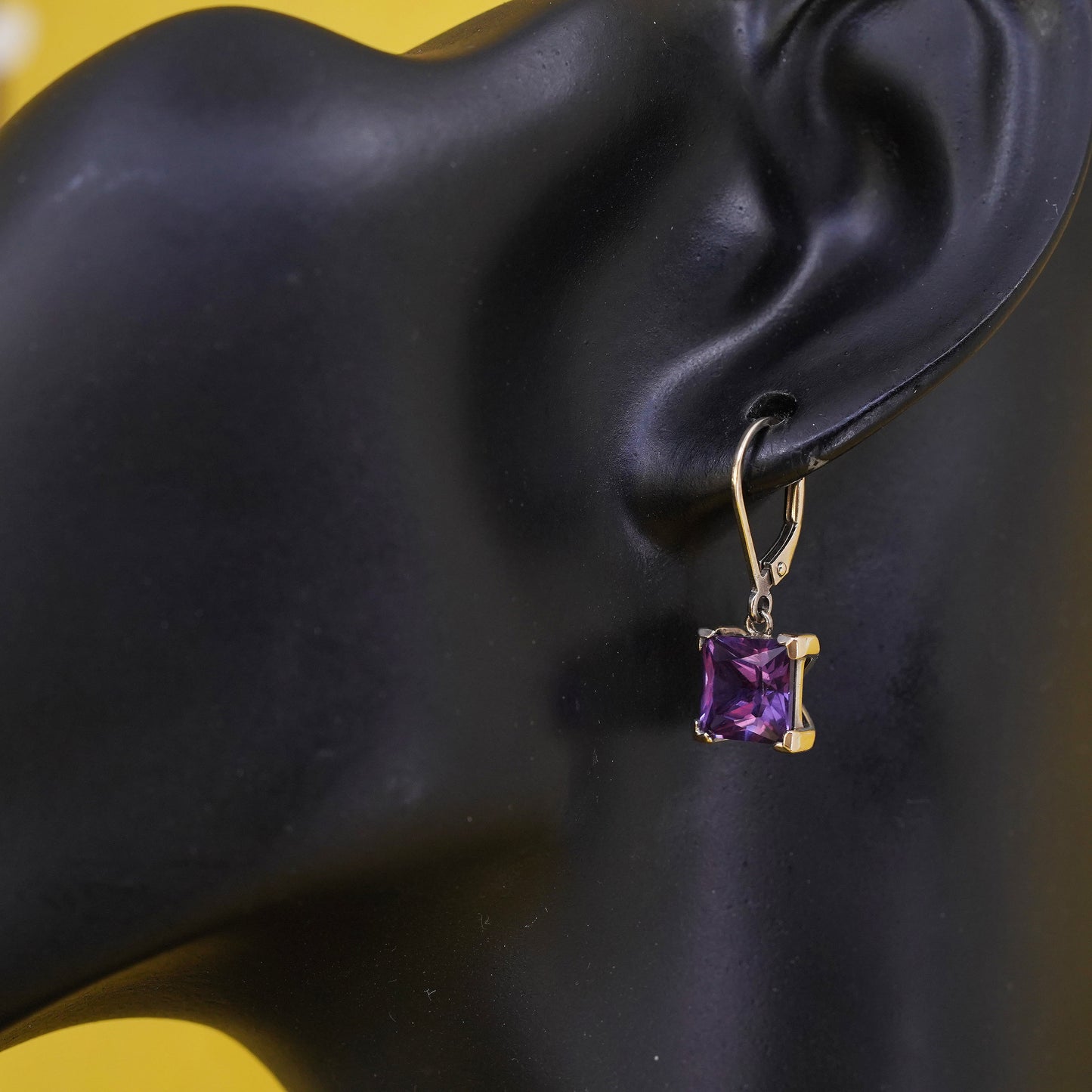 Vintage vermeil gold over Sterling 925 silver handmade earrings with square amethyst