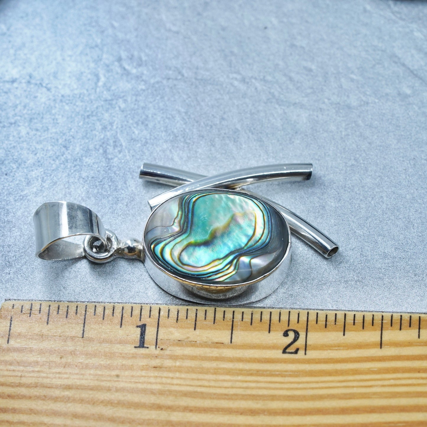 antique sterling 925 silver handmade pendant with abalone