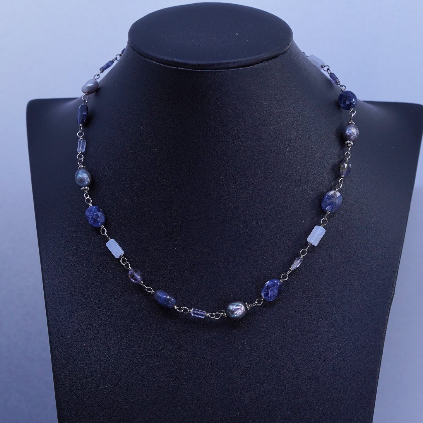 16”, Silpada N1308 sodalite blue chalcedony pearl sterling 925 silver NECKLACE