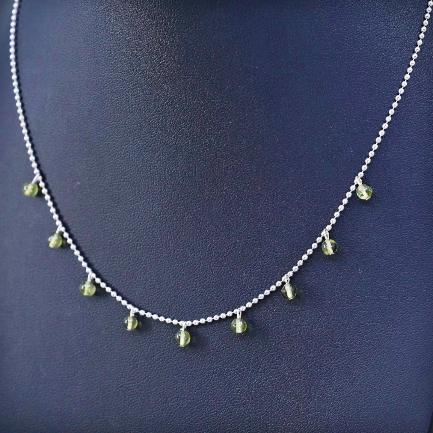 16", sterling silver handmade beads necklace, 925 silver chain peridot beads