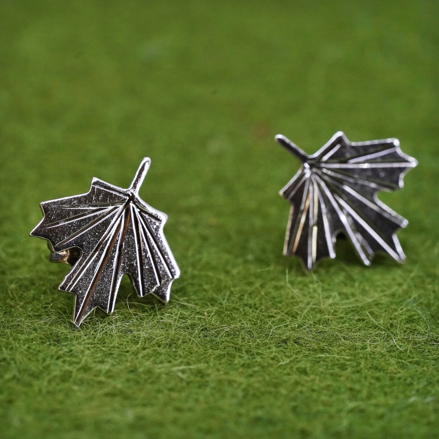 Vintage sterling 925 silver earrings, maple leaf studs, stamped sterling