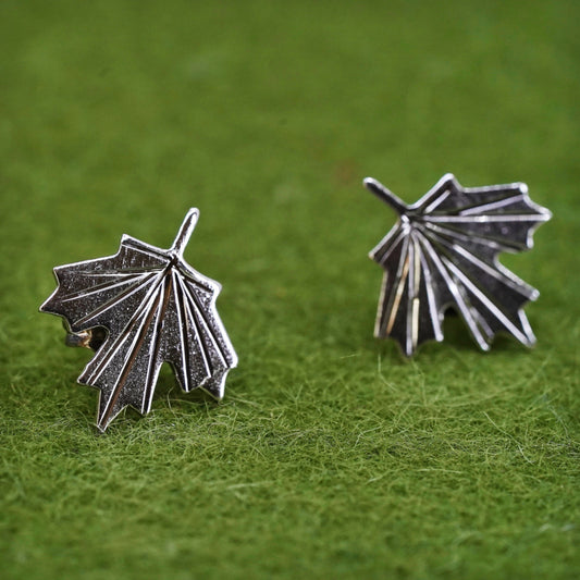 Vintage sterling 925 silver earrings, maple leaf studs, stamped sterling