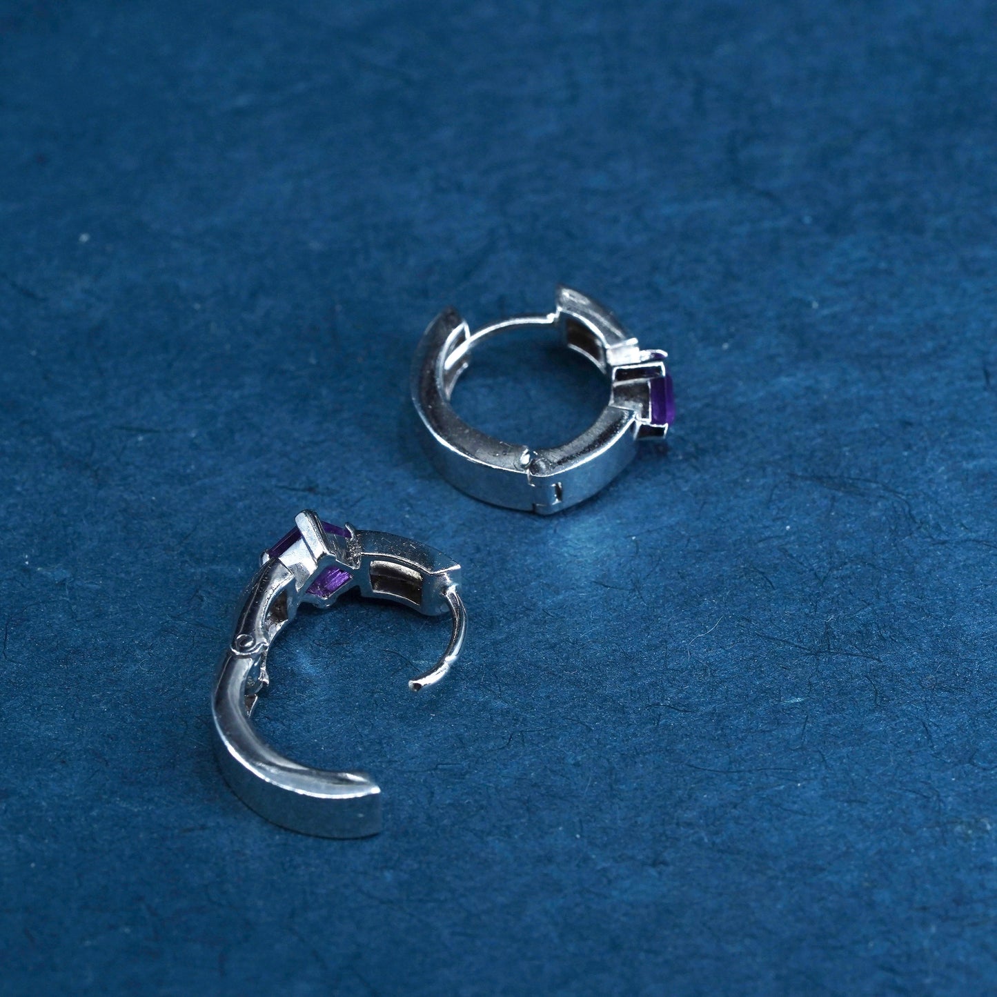 0.5", vintage Sterling silver handmade hoop earrings, 925 huggie with amethyst