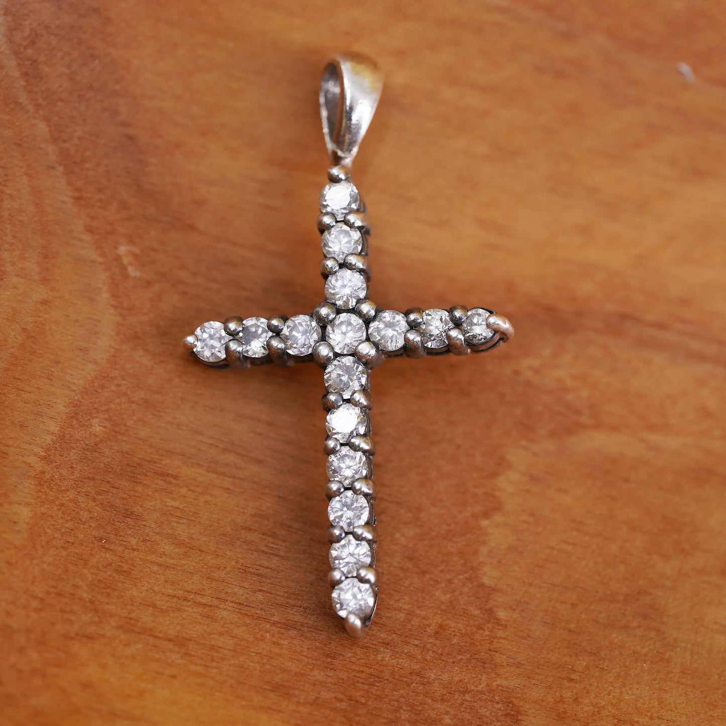 Vintage Sterling silver handmade pendant, 925 cross with Cz inlay, Christian