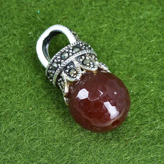 Vintage sterling silver handmade pendant, 925 with carnelian and marcasite