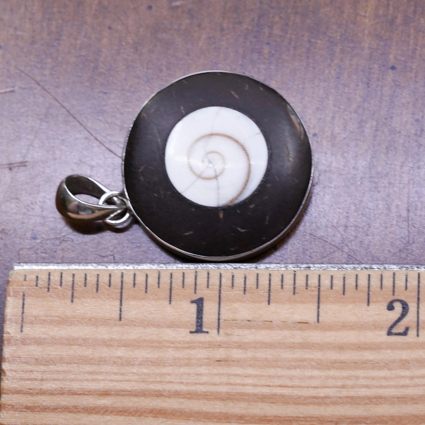 Sterling 925 Silver handmade Shiva eye pendant Mexican Jewelry, fossil shell