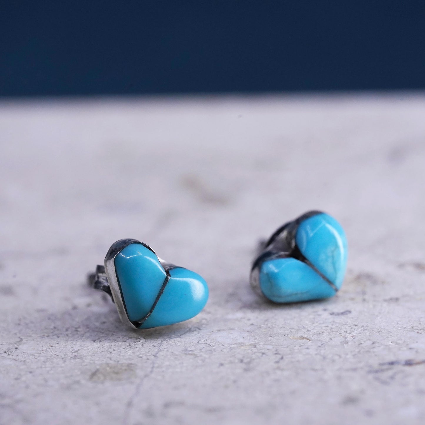 southwestern Sterling silver handmade earrings, 925 heart studs turquoise