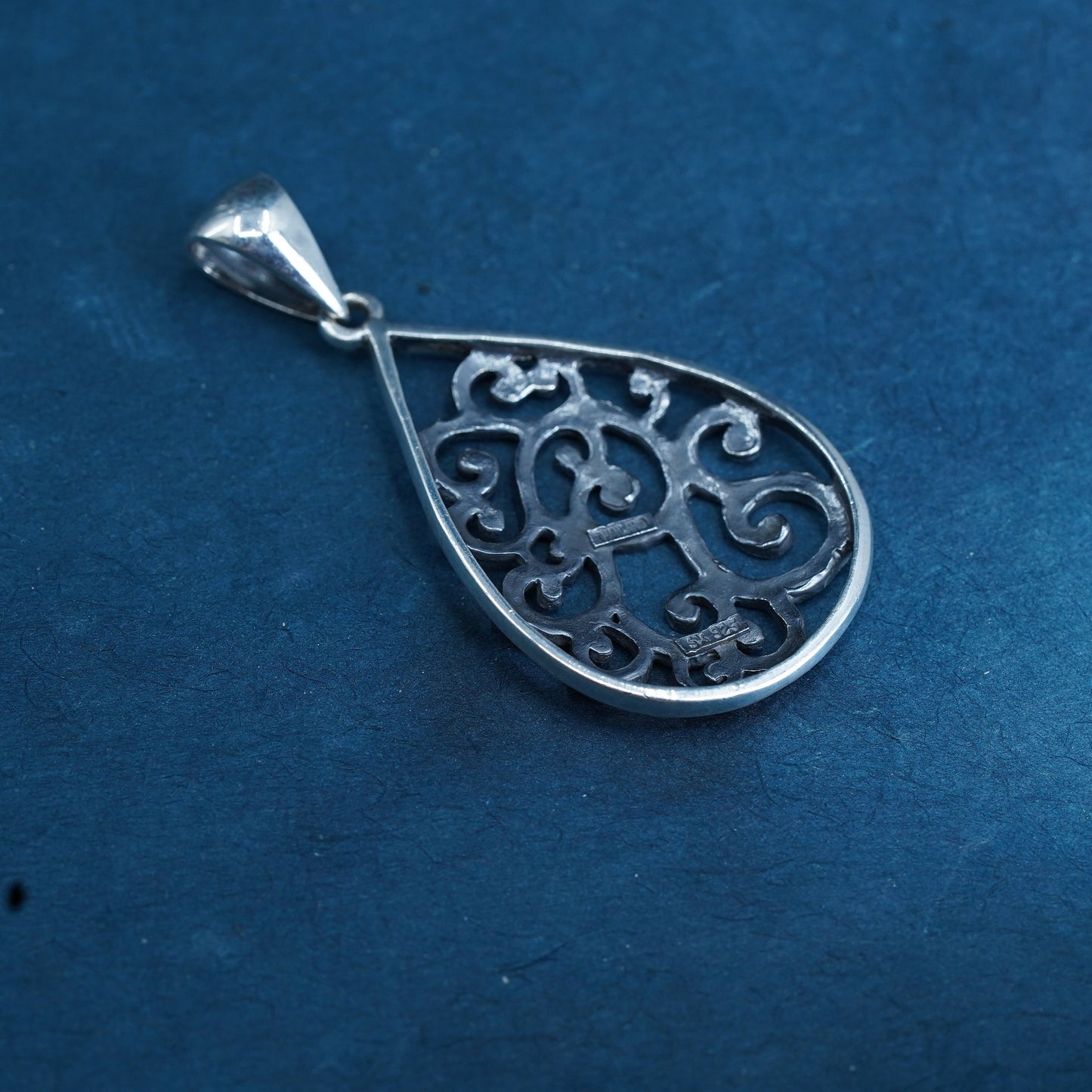 Vintage Sterling silver Handmade pendant, 925 filigree teardrop