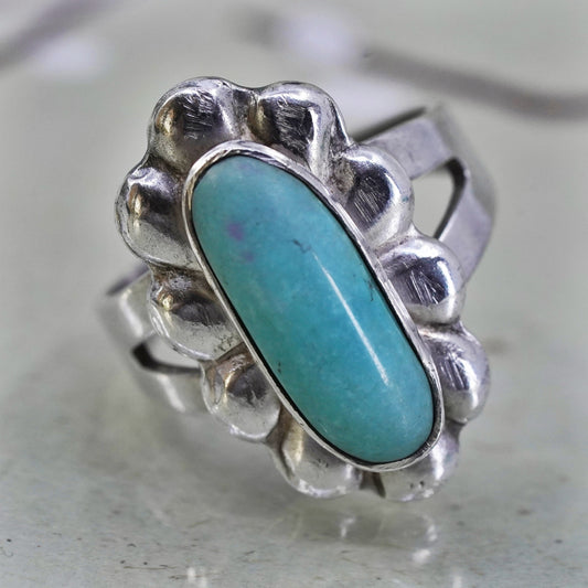 Size 6.25, Native American bell post sterling silver ring, 925 band turquoise