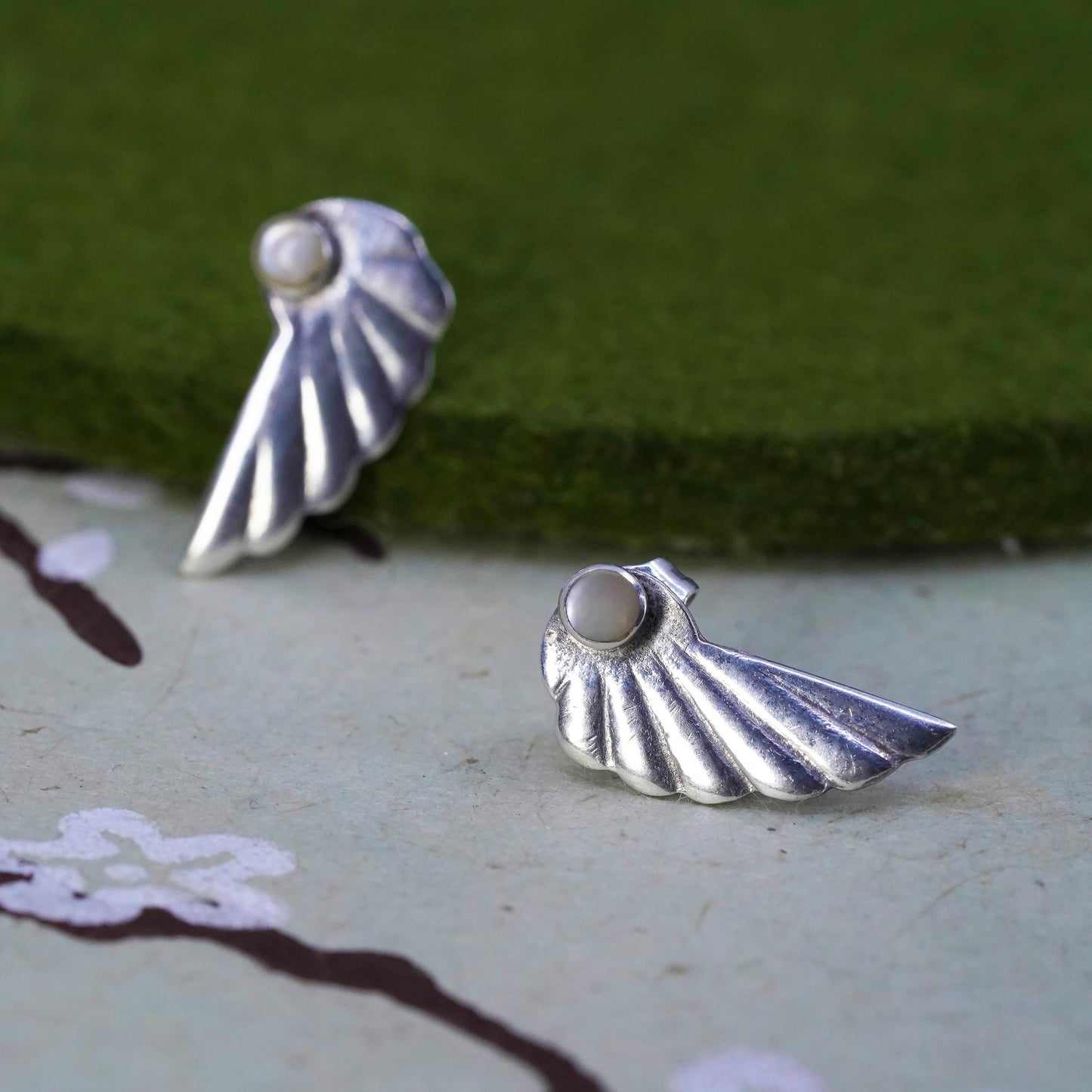 Vintage Sterling silver handmade Earrings, 925 wings studs