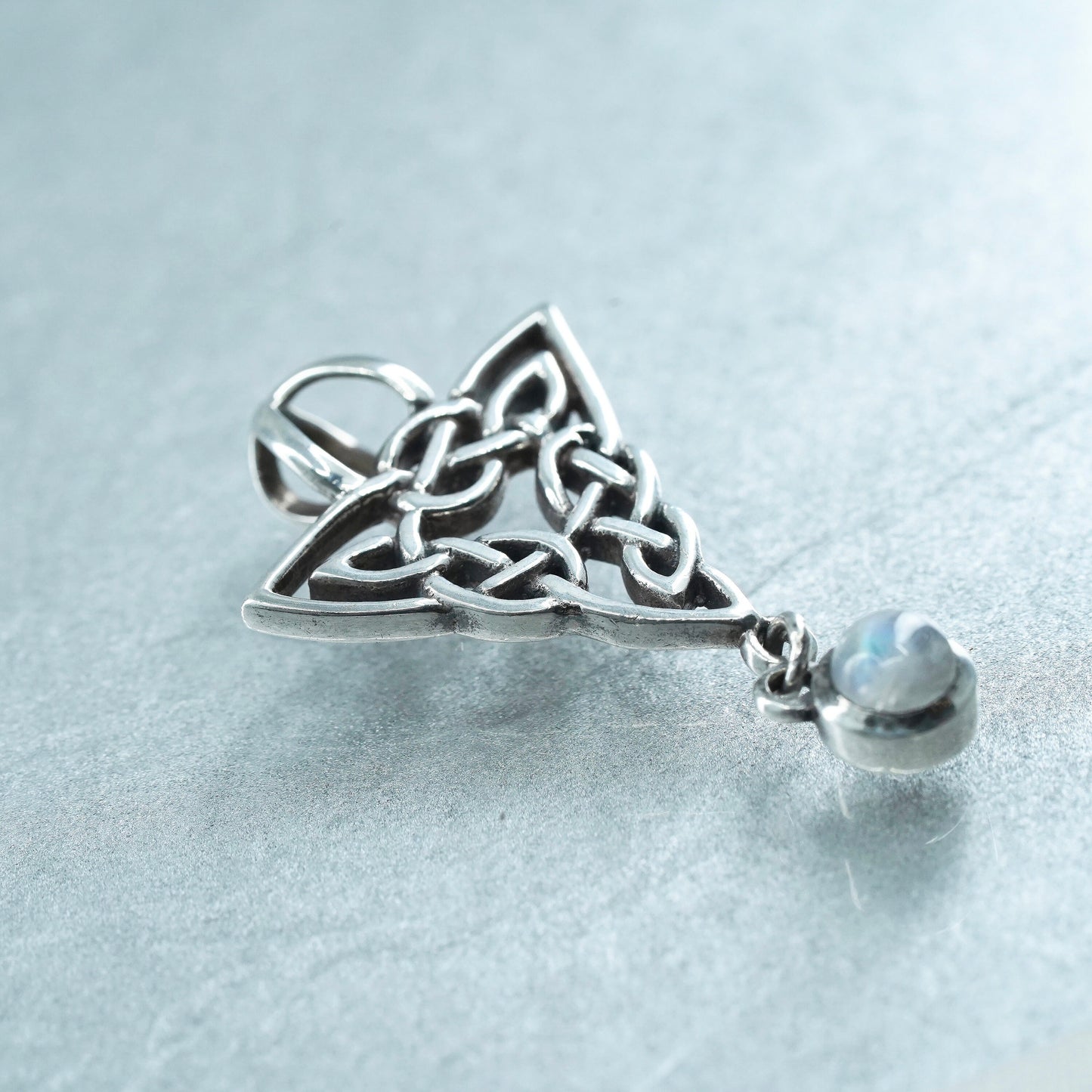 sterling 925 silver handmade Irish Celtic knot triangle pendant moonstone charm