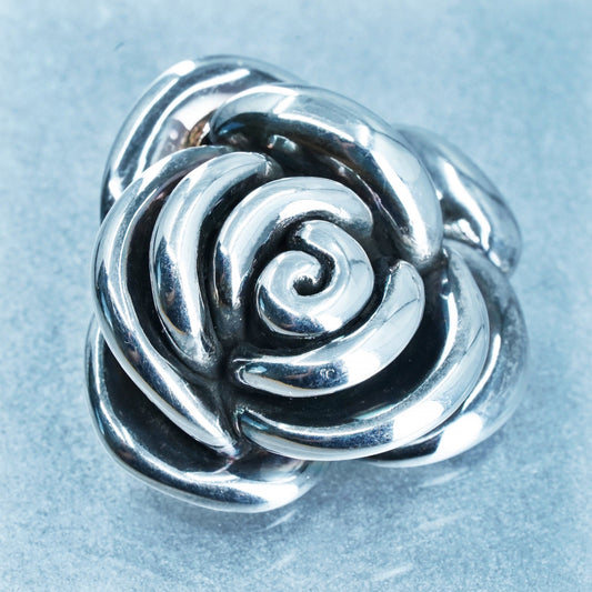 Vintage Sterling silver handmade charm, 925 puffy rose flower pendant