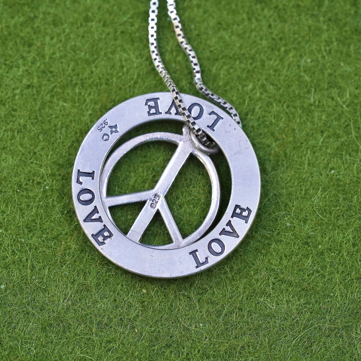 20", Sterling silver necklace, 925 peace pendant circle chain, CND symbol Love