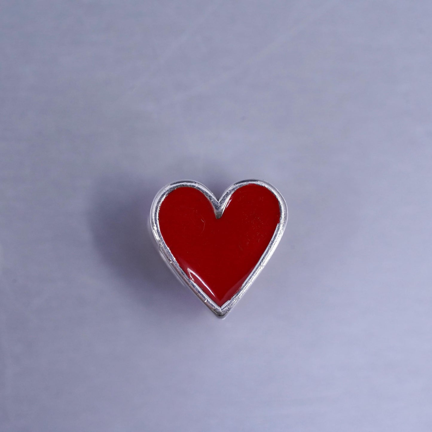 Vintage Sterling silver handmade charm, 925 red enamel heart bead