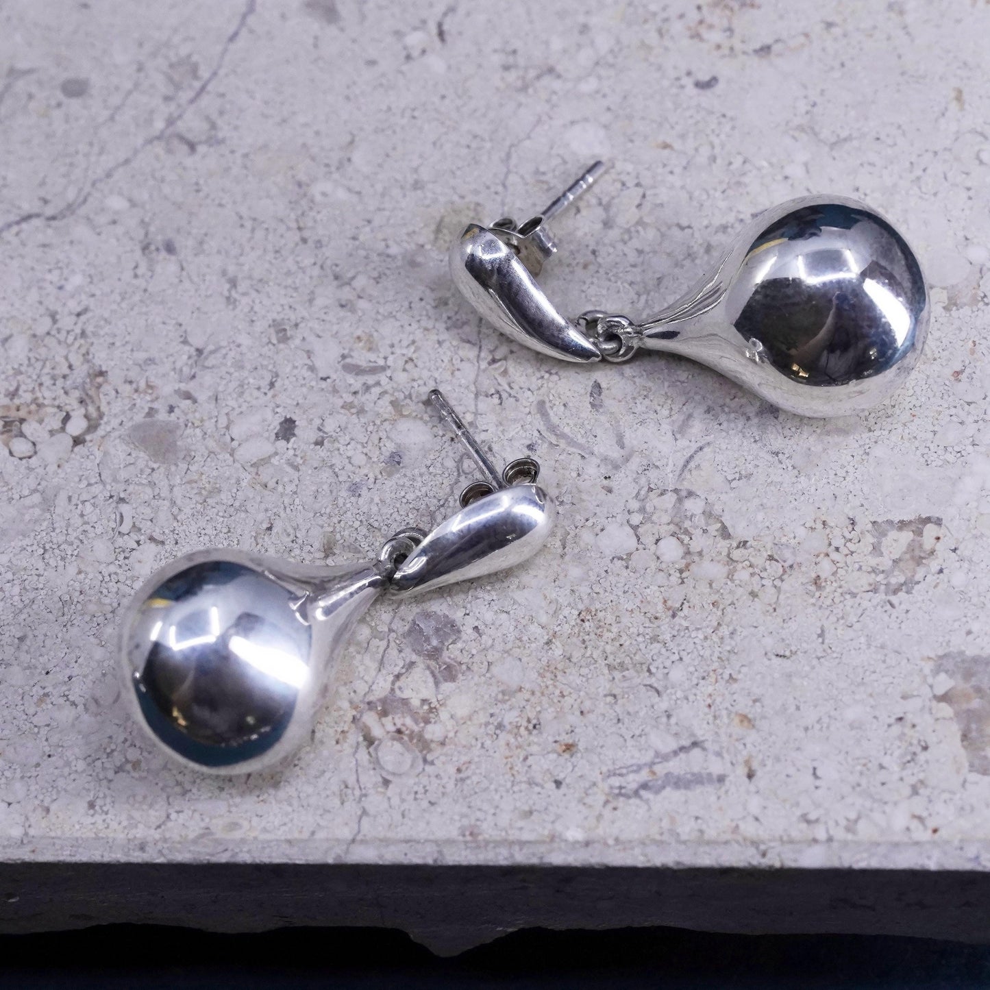 Vintage Sterling silver handmade earrings, polished 925 teardrop dangles