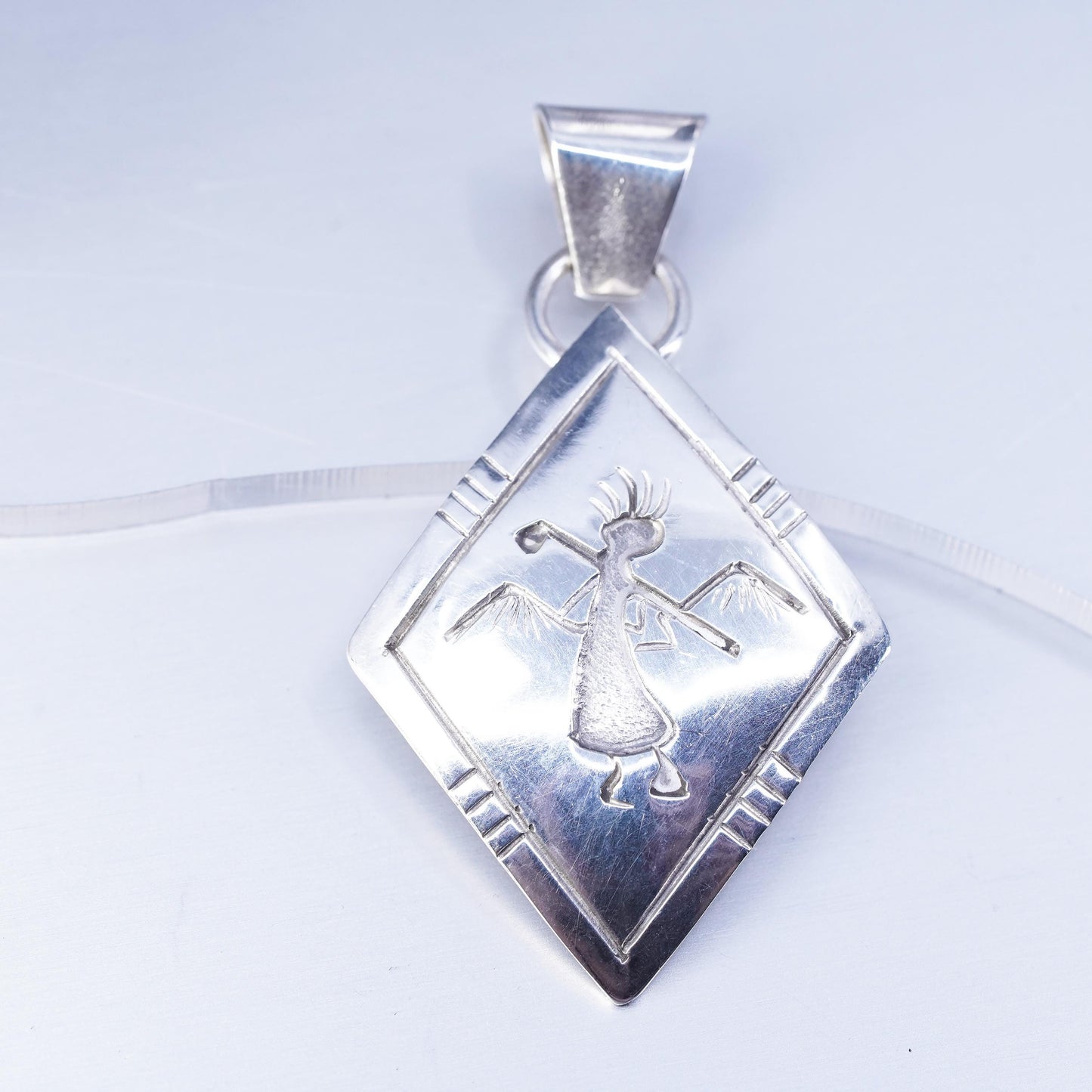 Vintage Wilbur Wauneka WW sterling 925 silver diamond shaped pendant angel