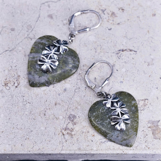 Irish Sterling 925 silver clover earrings heart connemara marble lever back