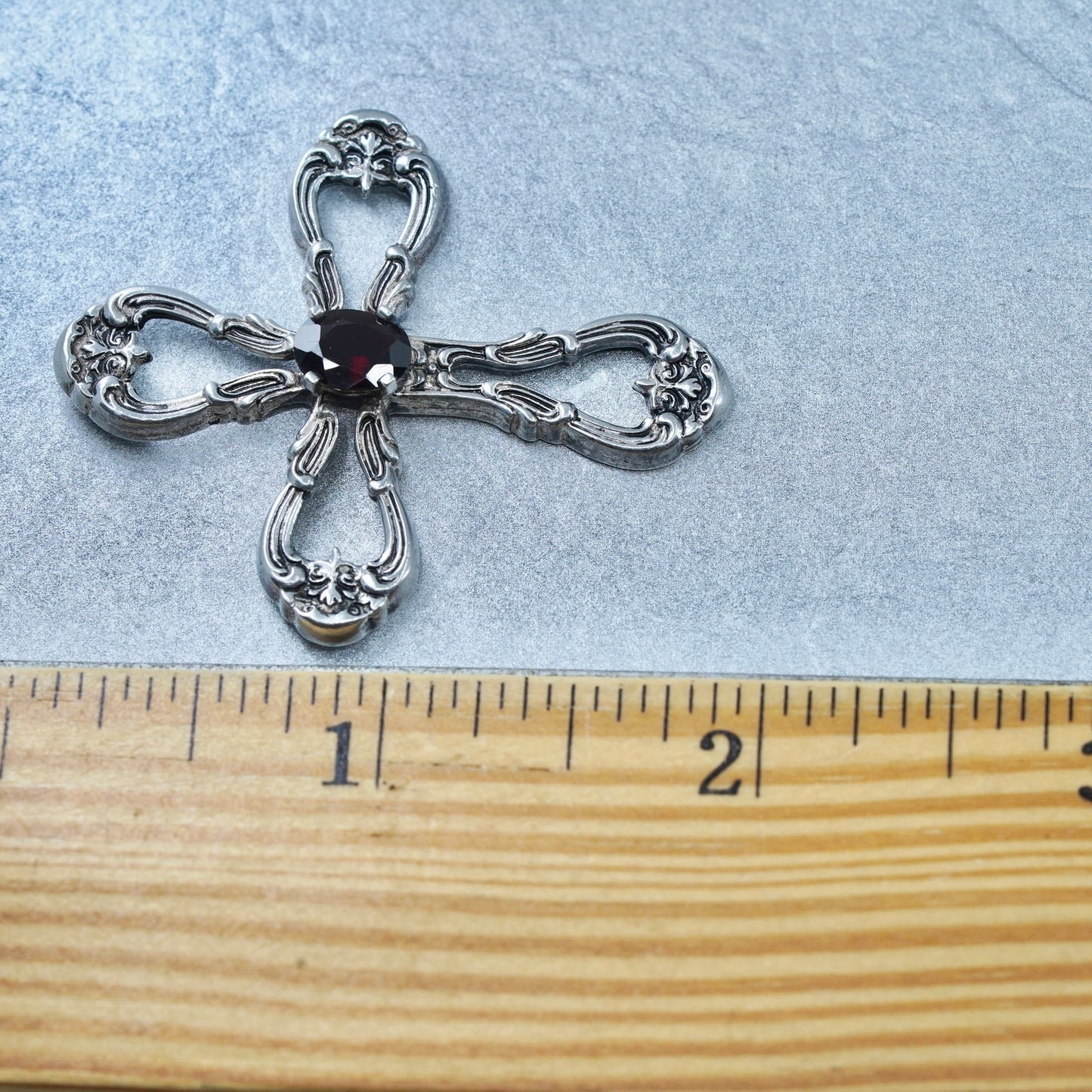 Antique silver tone handmade charm, 925 cross pendant