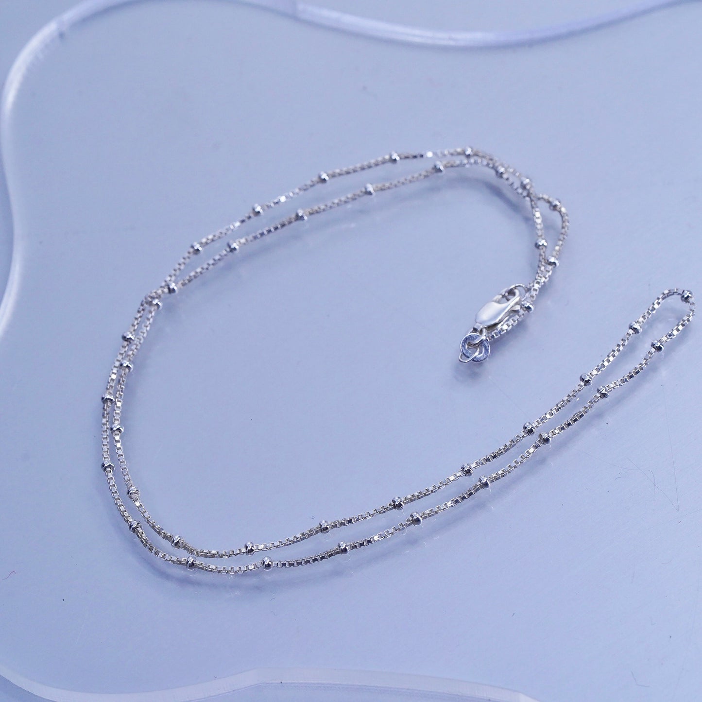 20” 1mm, vintage Sterling 925 silver box chain necklace with beads