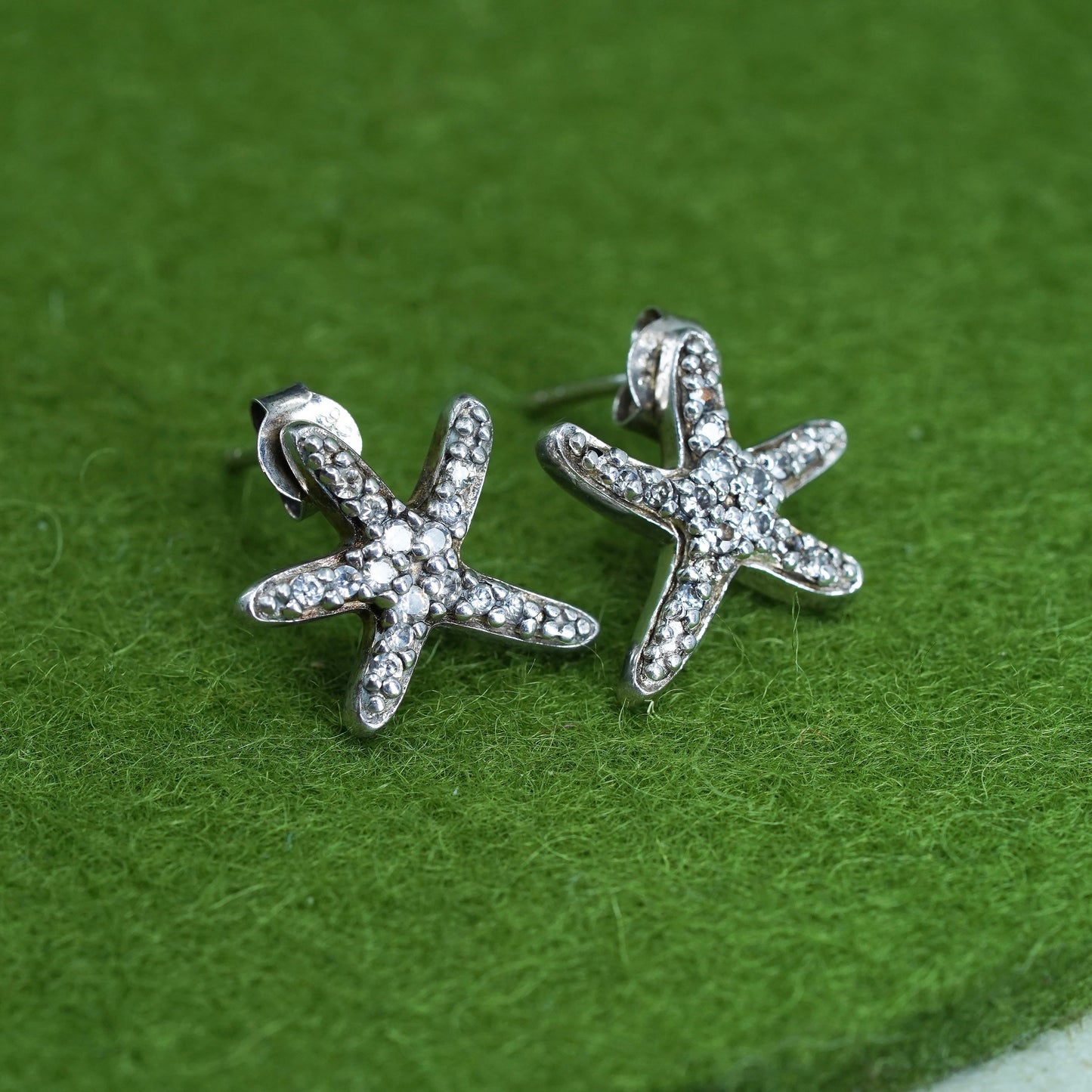 Vintage sterling silver star clear CZ studs, fashion minimalist earrings