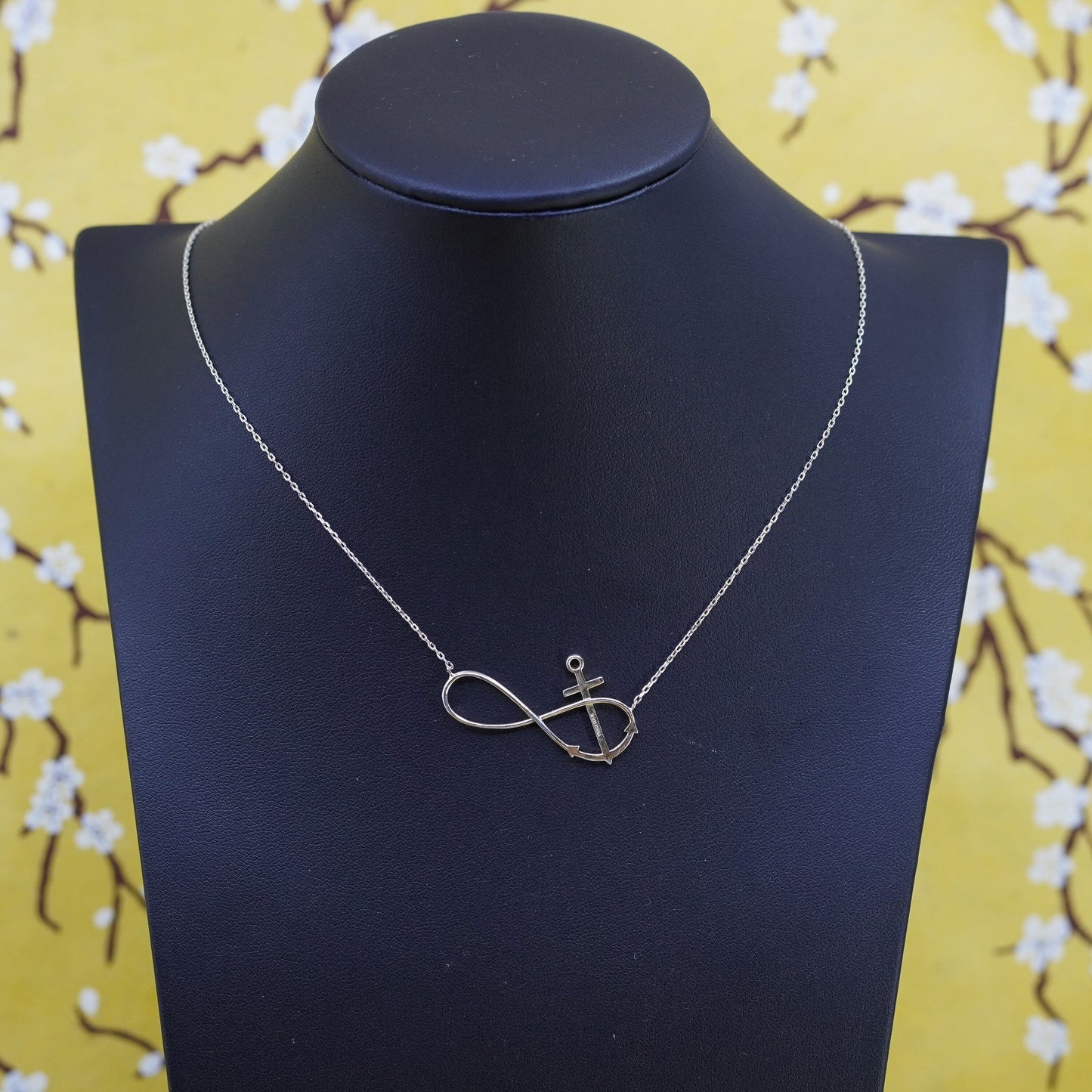 16+2”, vermeil gold Sterling silver necklace, 925 chain infinity loop cross