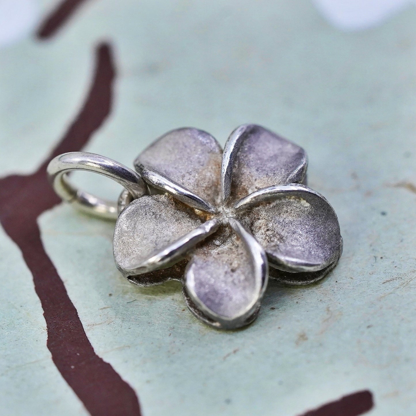 Vintage Sterling silver handmade pendant, 925 plumeria flower charm