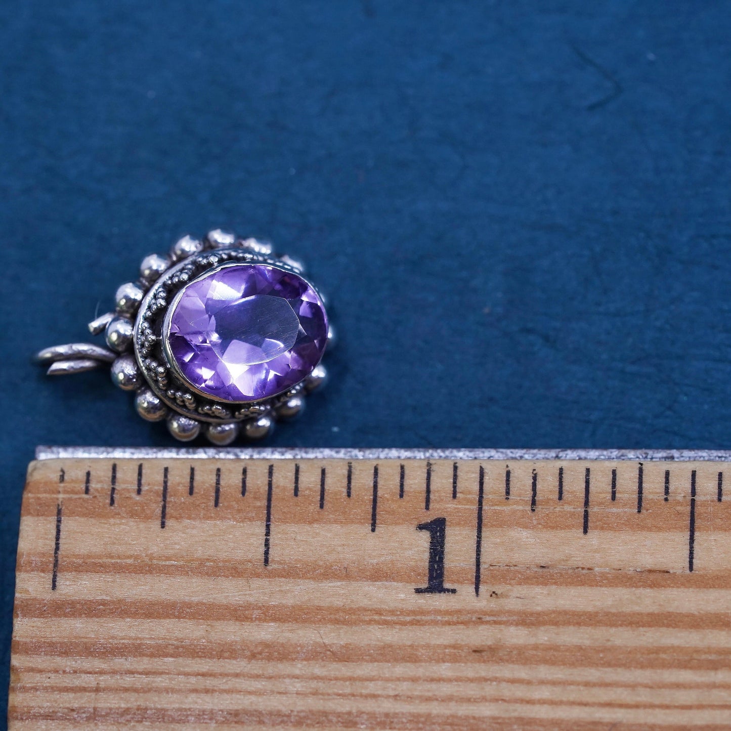 Vintage Sterling silver handmade pendant, 925 oval with amethyst and beads