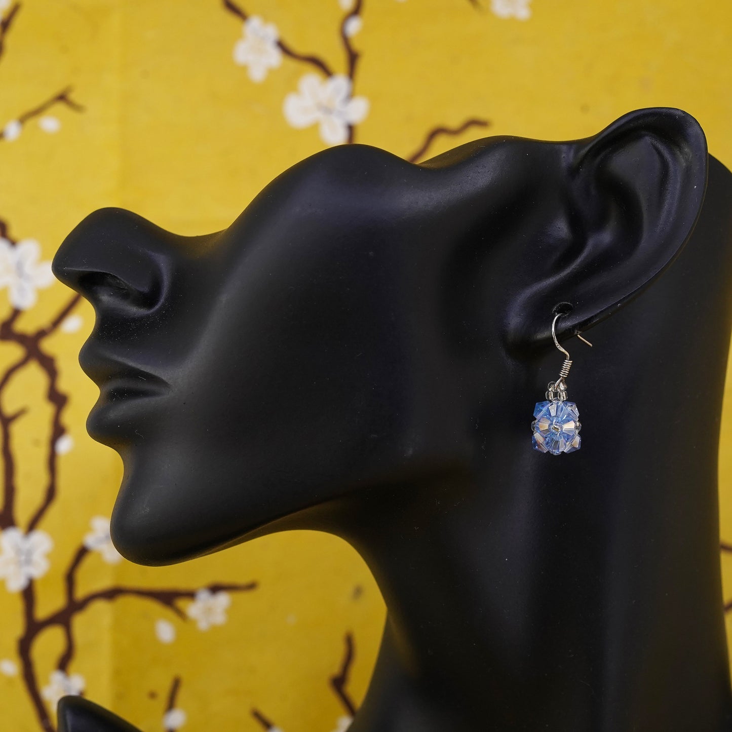 Vintage Sterling silver handmade earrings, 925 hooks with blue crystal beads