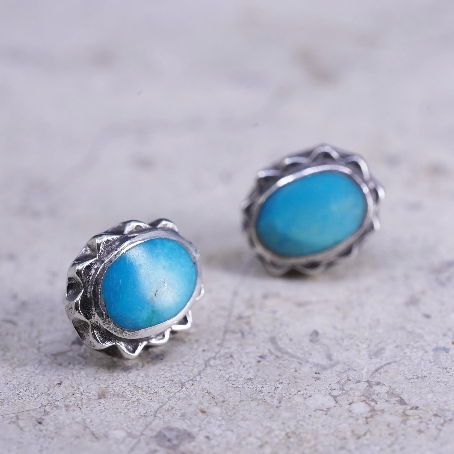 Southwestern sterling silver handmade earrings, 925 oval studs turquoise