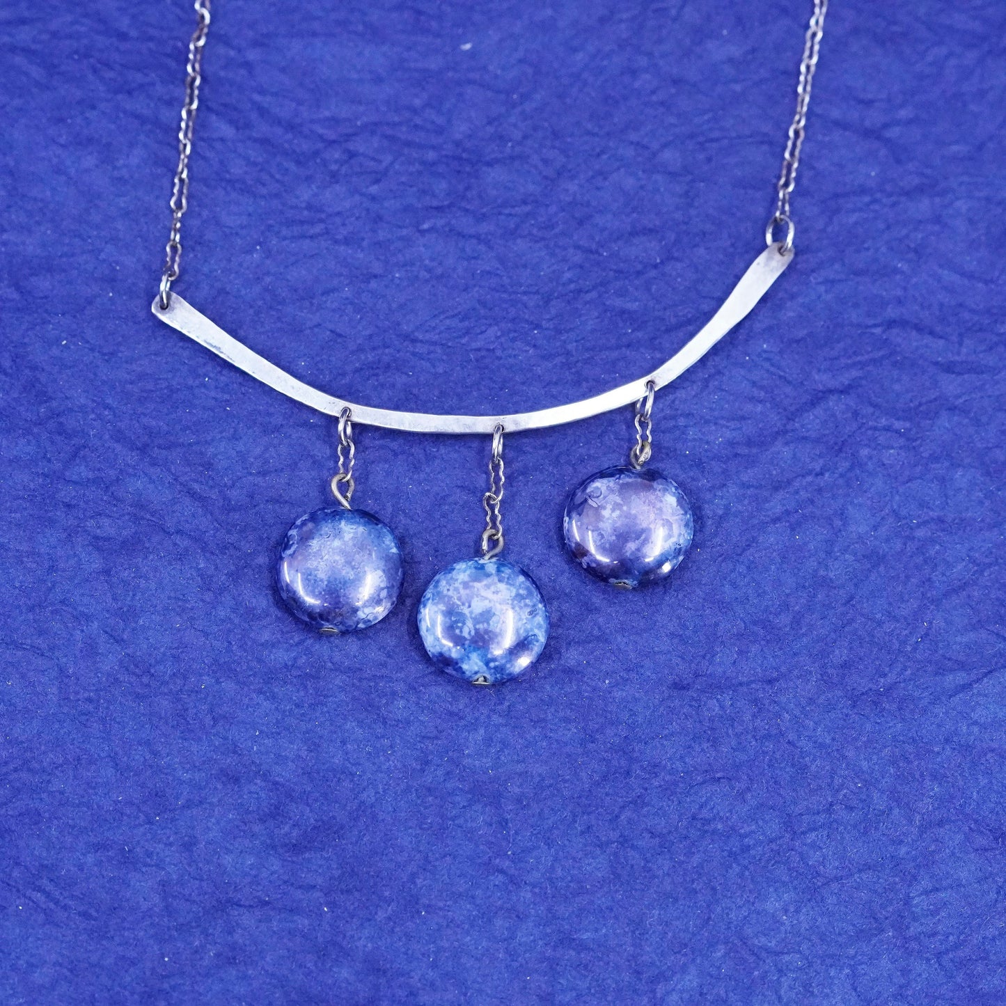 16”, Sterling silver necklace, 925 peanut chain with bar pendant sodalite beads