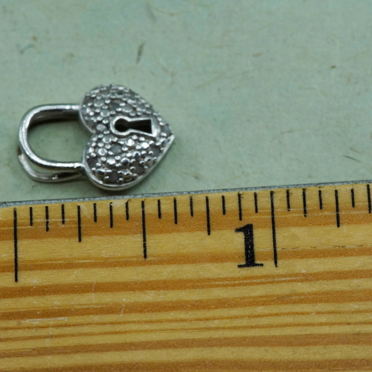 vintage Sterling silver Pendant, 925 heart lock with real diamond