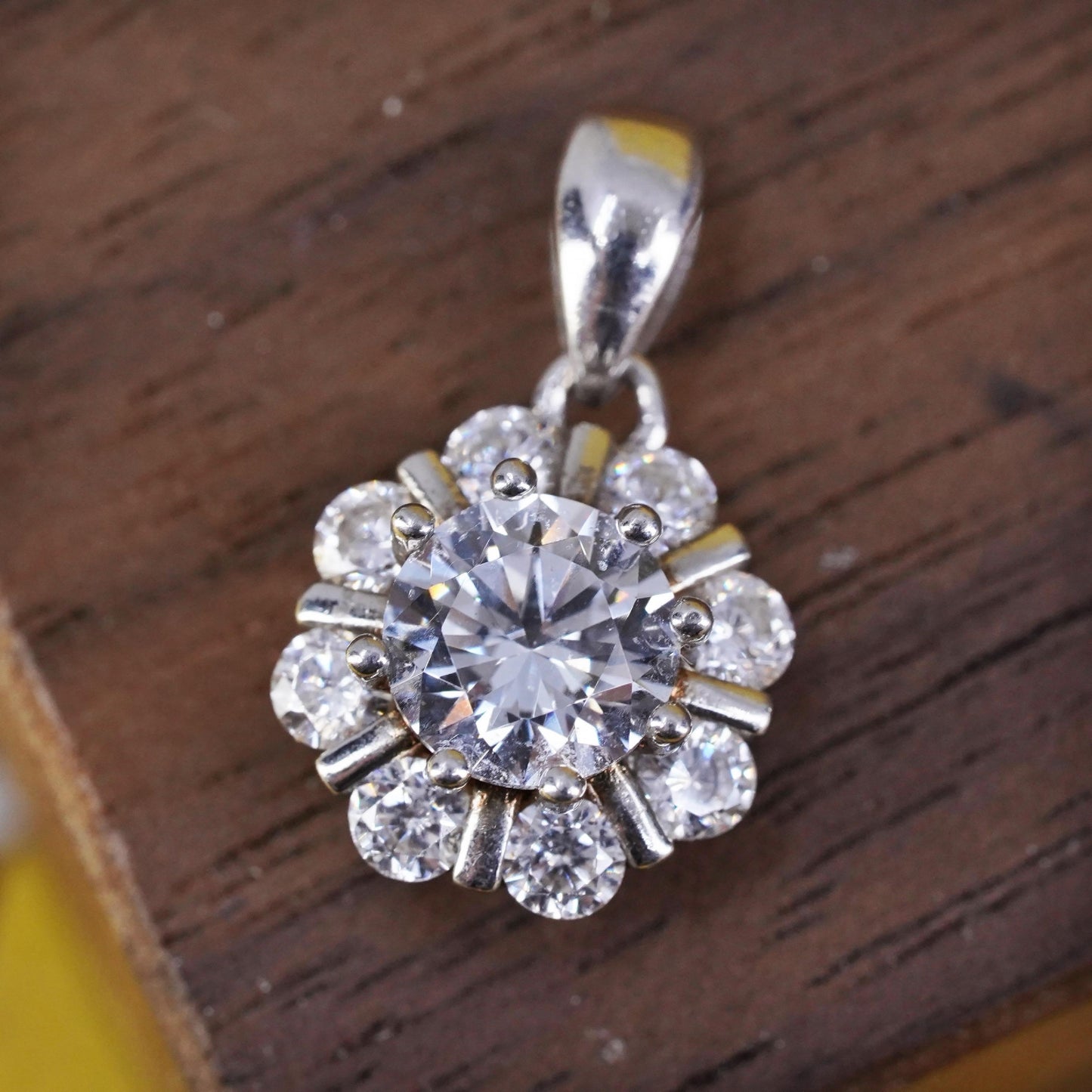 Vintage Sterling silver handmade flower pendant, 925 charm with Cz