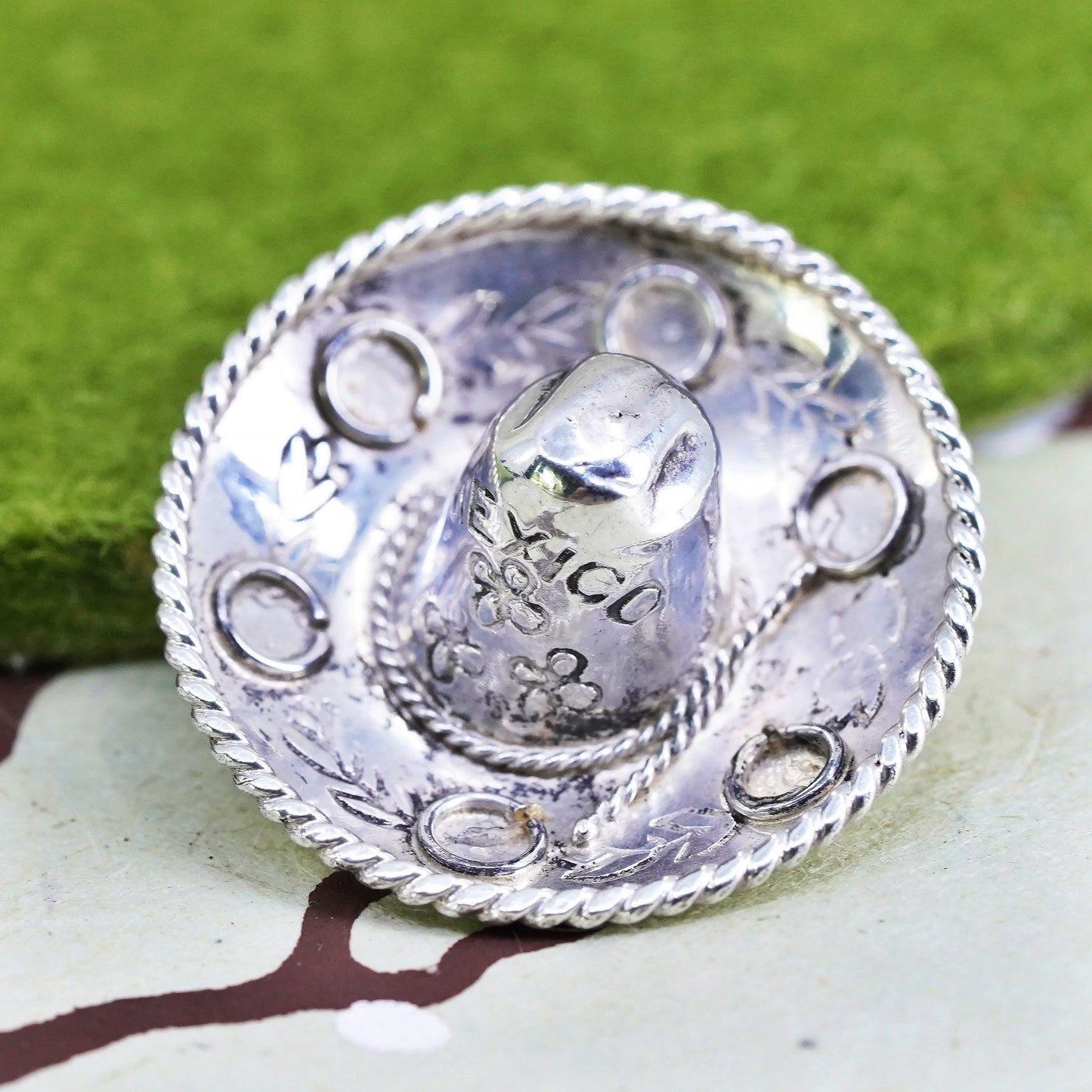 Mexican sterling silver handmade pin, 925 Sombrero Hat brooch