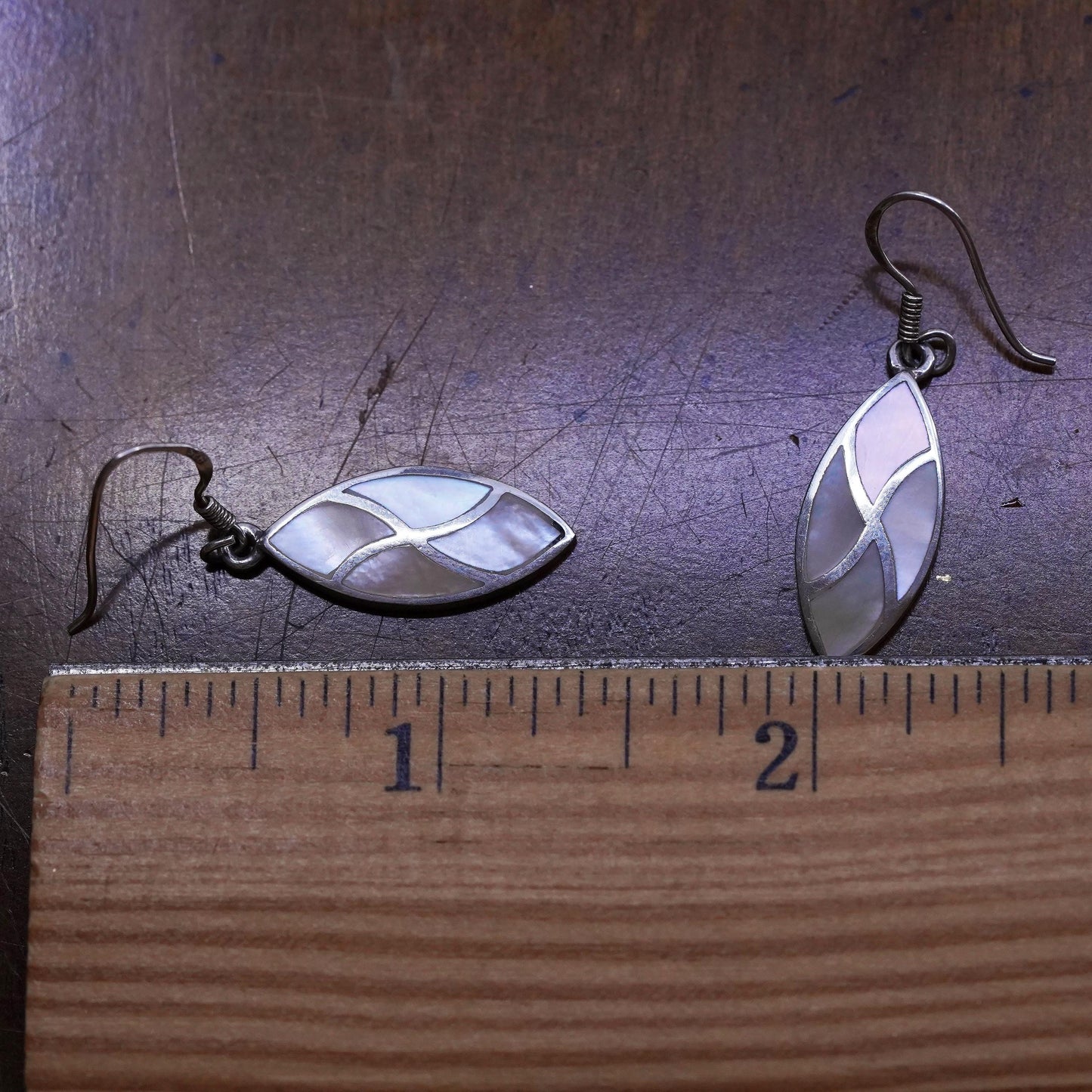 Vintage sterling 925 silver handmade earrings with white mother of pearl drop